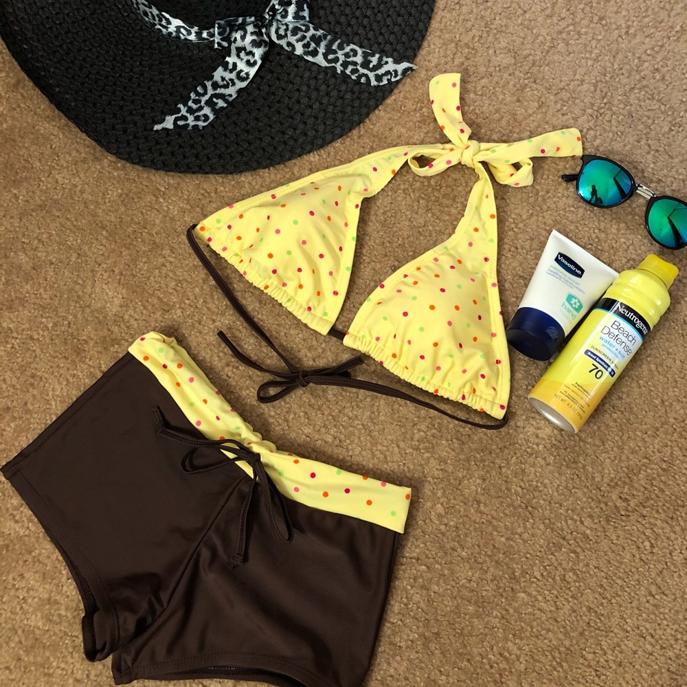 Two Piece Yellow Polka Dot Swimsuit